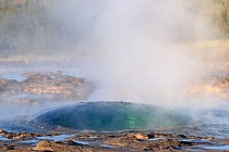 Die Springquelle Strokkur liegt nur ca. 100 m neben dem berühmten Großen Geysir im Gebiet Haukadalur. Während der Große Geysir, der für alle Springquellen der Welt namensgebendes Vorbild war, seit vielen Jahren kaum noch aktiv ist, bricht der Strokkur regelmäßig alle 5-10 Minuten aus und lässt eine gewaltige, oft bis über 30 m hohe Fontäne in die Höhe schießen. 