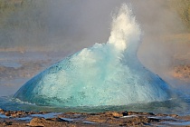 Die Springquelle Strokkur liegt nur ca. 100 m neben dem berühmten Großen Geysir im Gebiet Haukadalur. Während der Große Geysir, der für alle Springquellen der Welt namensgebendes Vorbild war, seit vielen Jahren kaum noch aktiv ist, bricht der Strokkur regelmäßig alle 5-10 Minuten aus und lässt eine gewaltige, oft bis über 30 m hohe Fontäne in die Höhe schießen. 